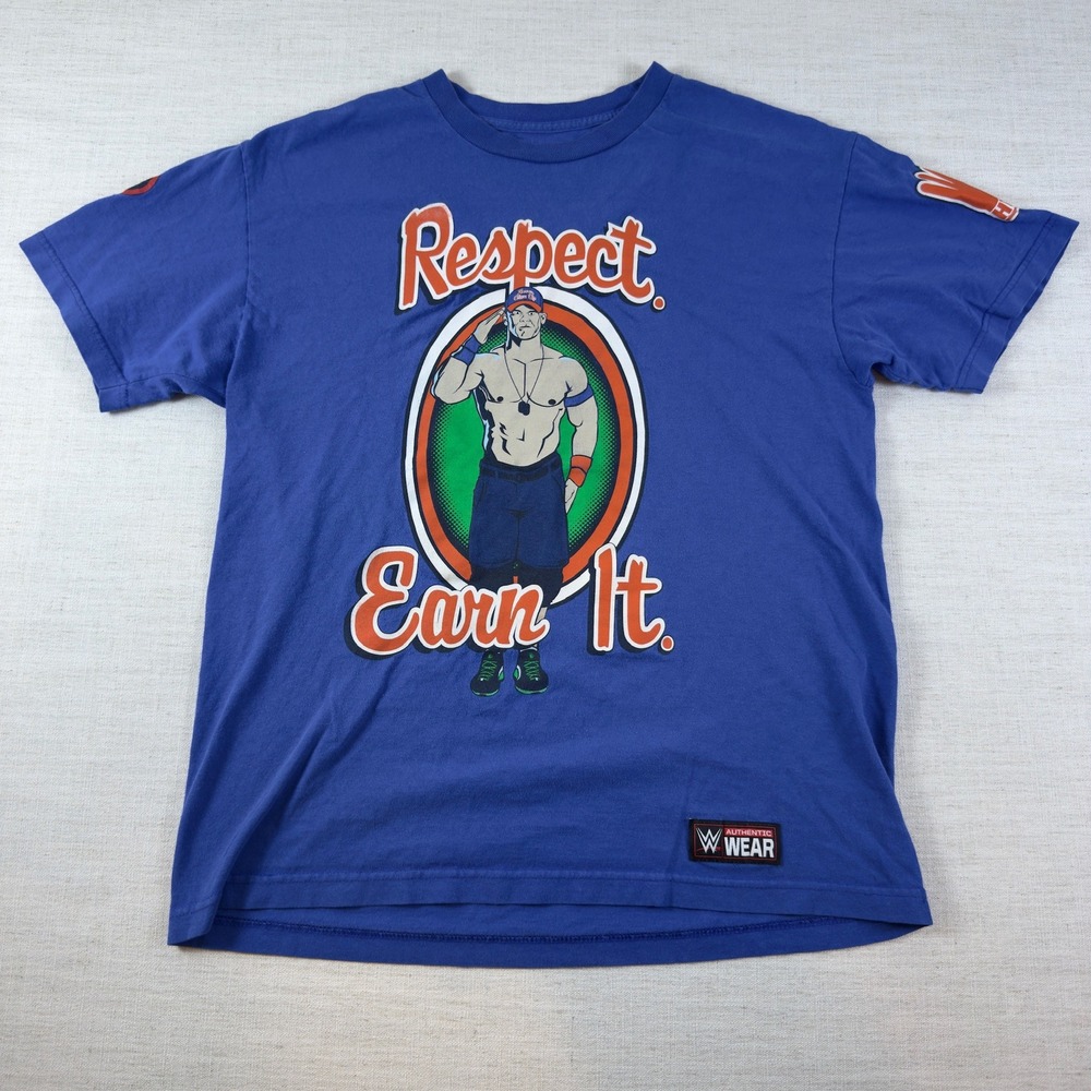 WWE Authentic Wear John Cena Respect Earn It Graphic T-Shirt Blue Mens L
